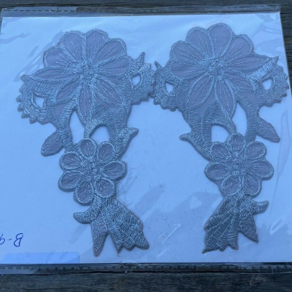 Embroidery Patches Iron One Applique Floral Gray Patches Set of 2 - Picture 9 of 9
